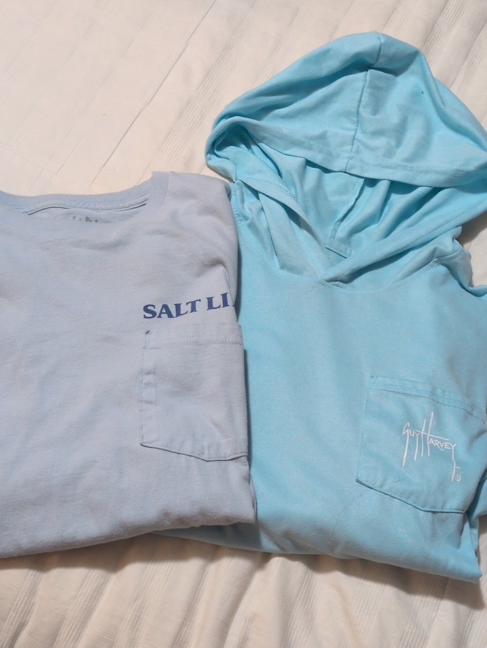 Guy Harvey Lt Blue Hooded Long Sleeve T-Shirt & Salt Life Long Sleeve T-Shirt- M